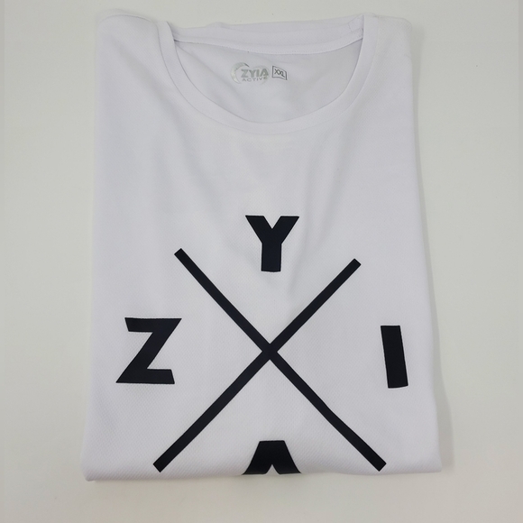 ZYIA ACTIVE WHITE ATHLETIC T-SHIRT BLACK GRAPHIC MEN SIZE XXL GYM ACTIVE WORKOUT - Picture 6 of 10